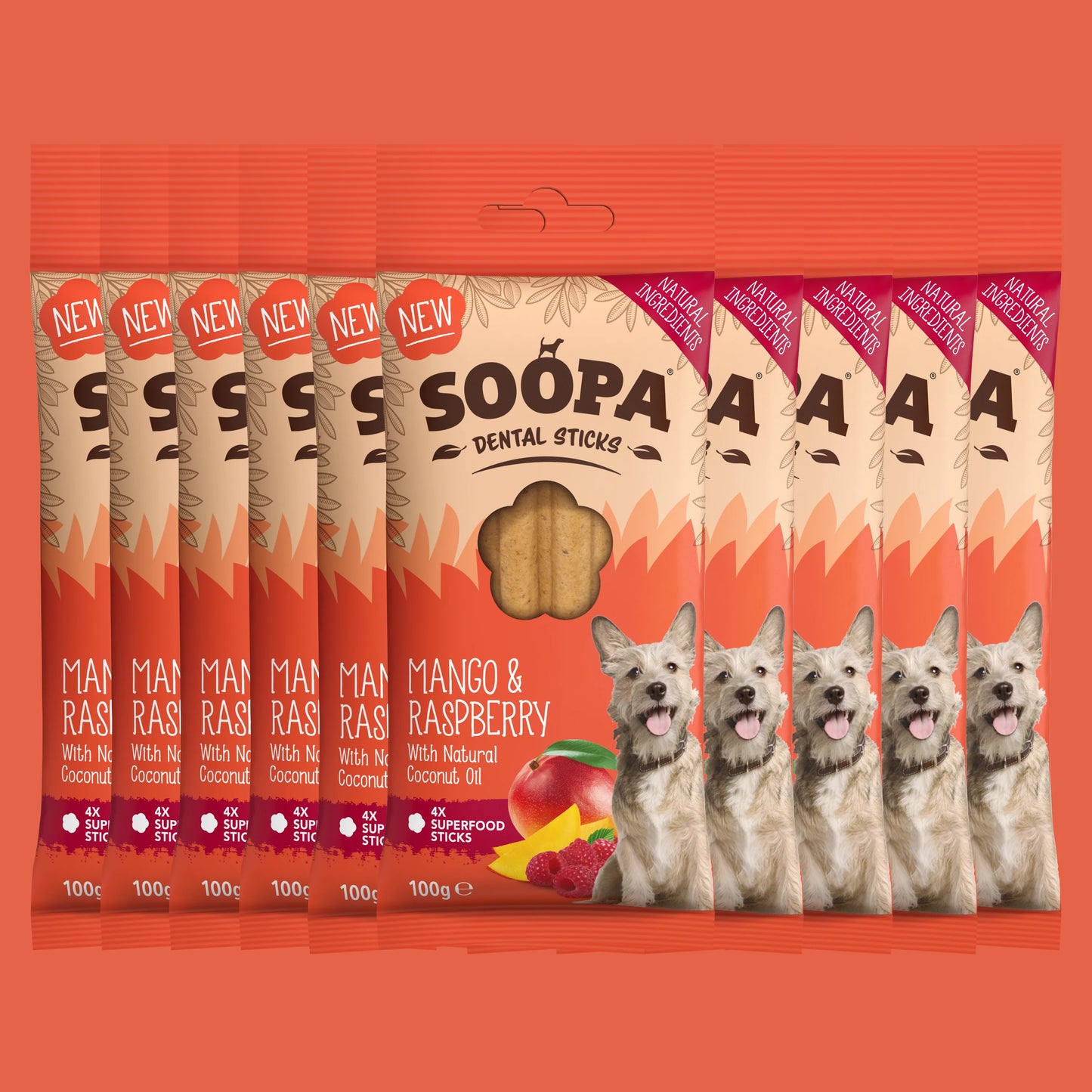 Mangó og hindberja tannpinnar